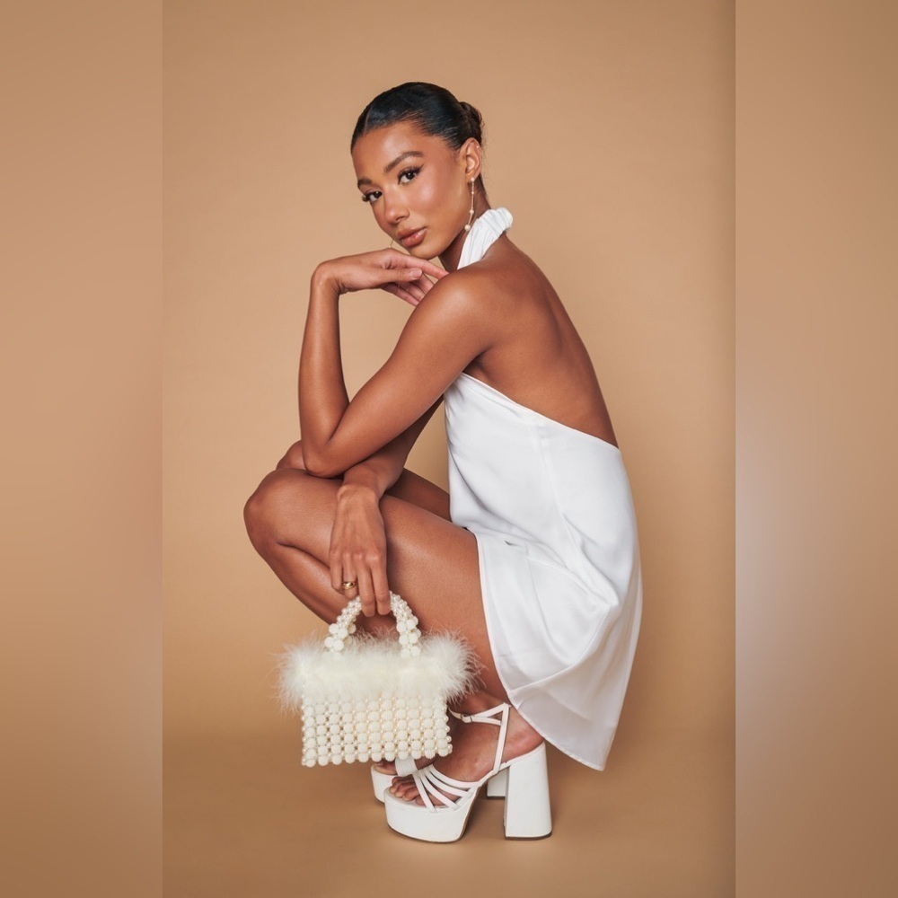 SHOW ME YOUR MUMU Jasmine Halter Mini Dress In Ivory Luxe Satin - Picture 6 of 11